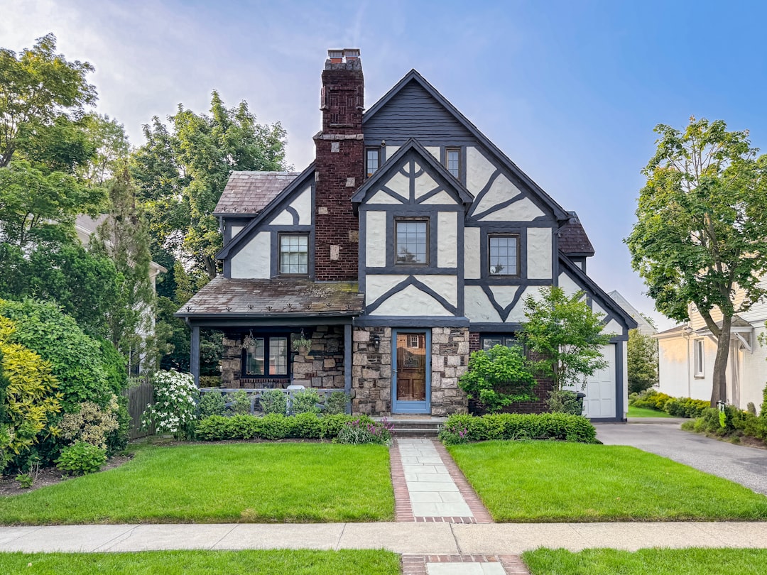 Tudor-style house with stone and timber facade