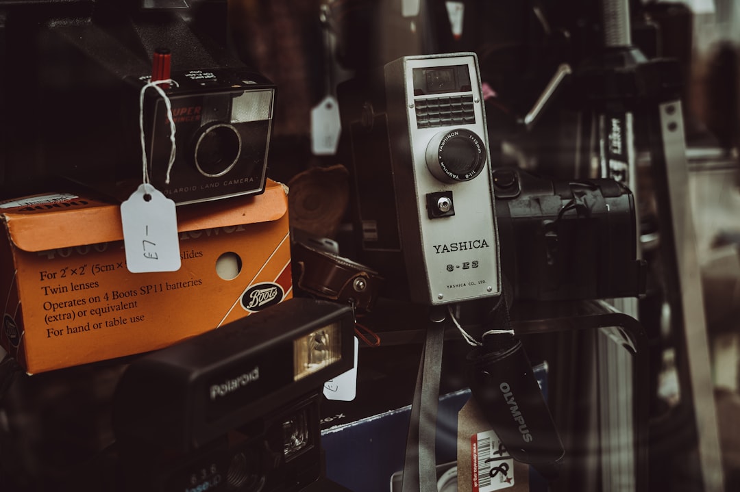 Vintage camera in a shop window illustrating collectible objects