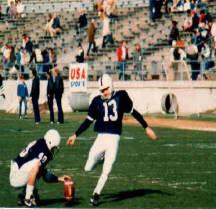 Skip Dreibelbis kicking before a Penn State football game